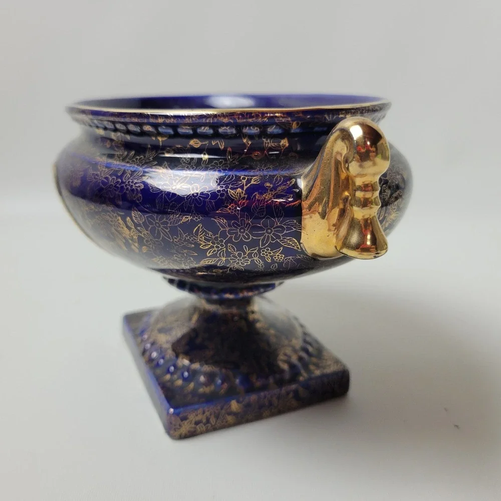 Empire Porcelain Cobalt Gold Gilded Urn Centerpiece 3pc Garniture Set England